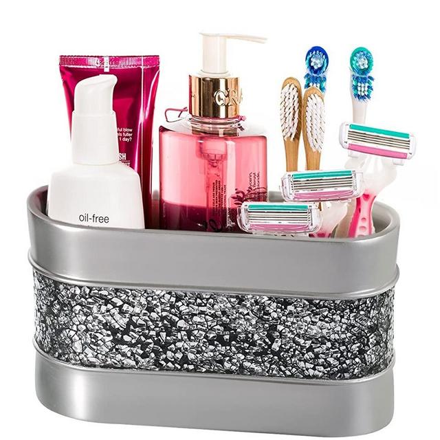 Makeup Brush Holder, Bathroom Organizer Countertop, Decorative Bathroom Counter/Vanity Organizer, 3 Slot Cosmetic Brushes Caddy/Hair Accessories Storage, Gift Packaged (Silver)