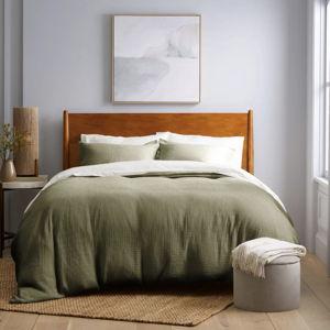 Organic Airy Gauze Duvet Cover Set in Olive