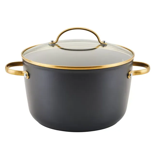 Farberware Forged Induction 6qt Ceramic Nonstick Covered Stock pot: Dishwasher-Safe, Tempered Glass Lid, Stainless Steel Handle
