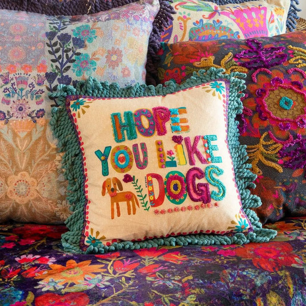 Tufted Boho Pillow - Hope You Like Dogs