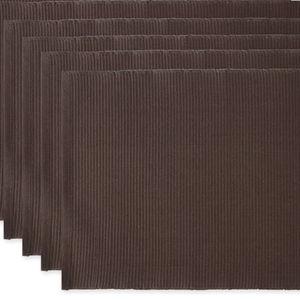 DII Basic Everyday Ribbed Tabletop 100% Cotton, Placemat Set, 13x19, Dark Brown, 6 Piece