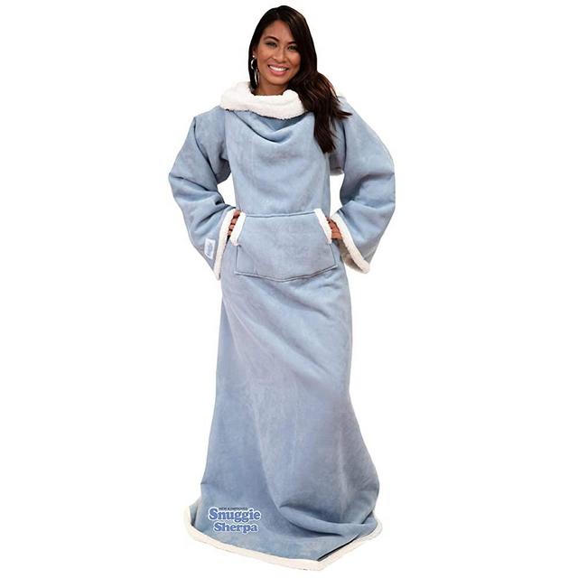 Snuggie Sherpa- The New & Improved Wearable Blanket That Has Sleeves, Warm, Cozy, Super Soft Sherpa, Functional Blanket with Sleeves & Pockets for Adult, Women, Men – Dusty Blue