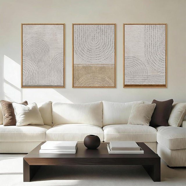Aryroi Large Neutral Spiral Circles Framed Canvas Wall Art,Boho Beige Geometric Wall Decor,Modern Abstract Arch Artwork,Mid Century Minimalist Art Print for Living Room,Bedroom,Office- 16"x24"x3