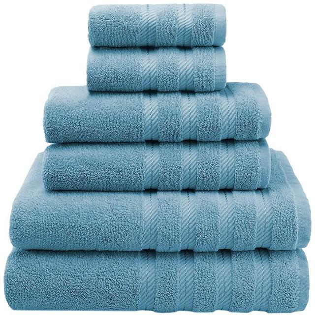 American Soft Linen 6-Piece 100% Turkish Genuine Cotton Premium & Luxury Towel Set for Bathroom & Kitchen, 2 Bath Towels, 2 Hand Towels & 2 Washcloths [Worth $72.95] - Baby Blue