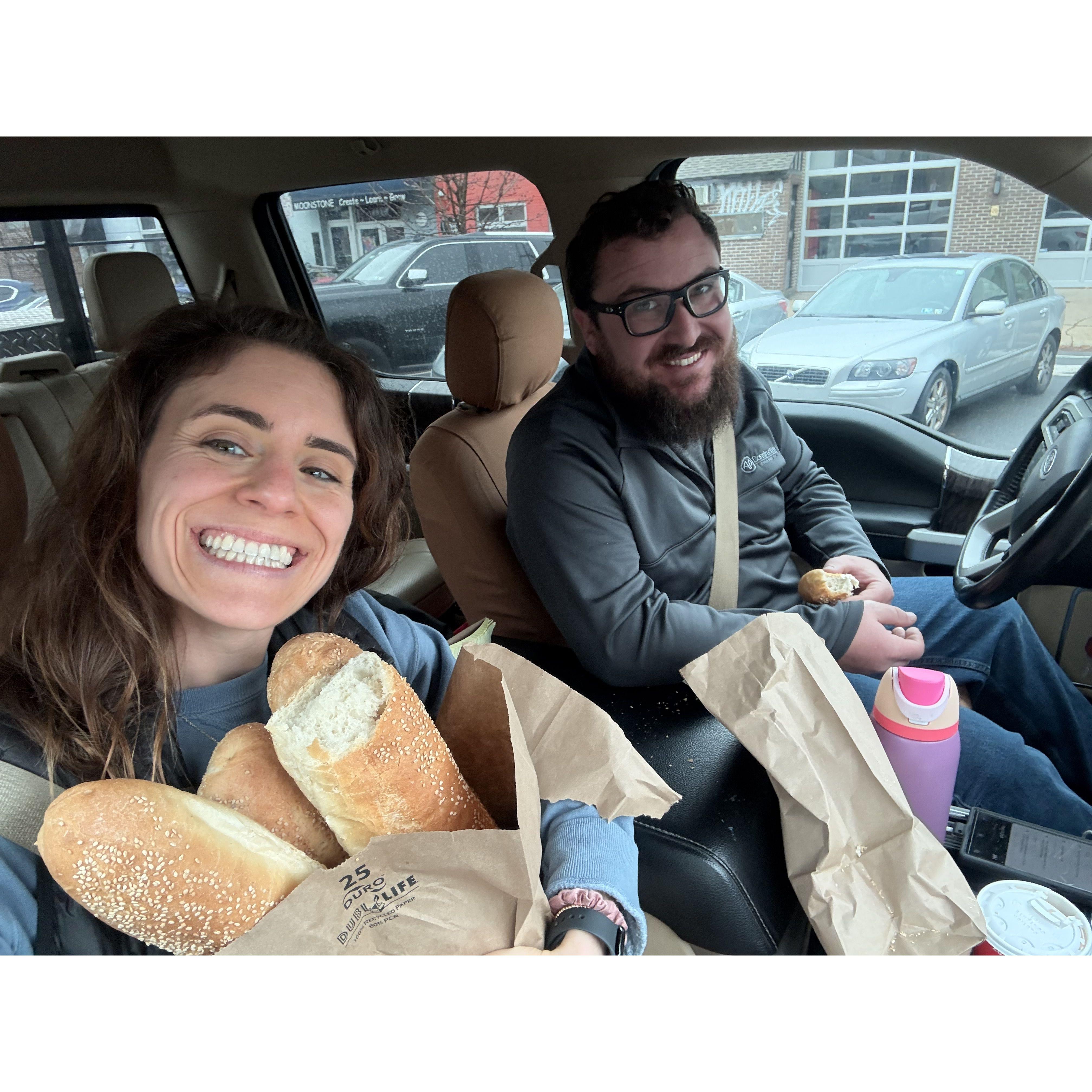 On the way back from getting engaged, we stopped at Sarcone’s bread and Isgro’s for cannolis :)