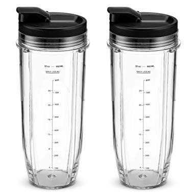 Nutri Ninja 32 oz Tritan Cups with Sip & Seal Lids. Compatible with BL480, BL490, BL640, BL680 Auto IQ Series Blenders (Pack of 2)