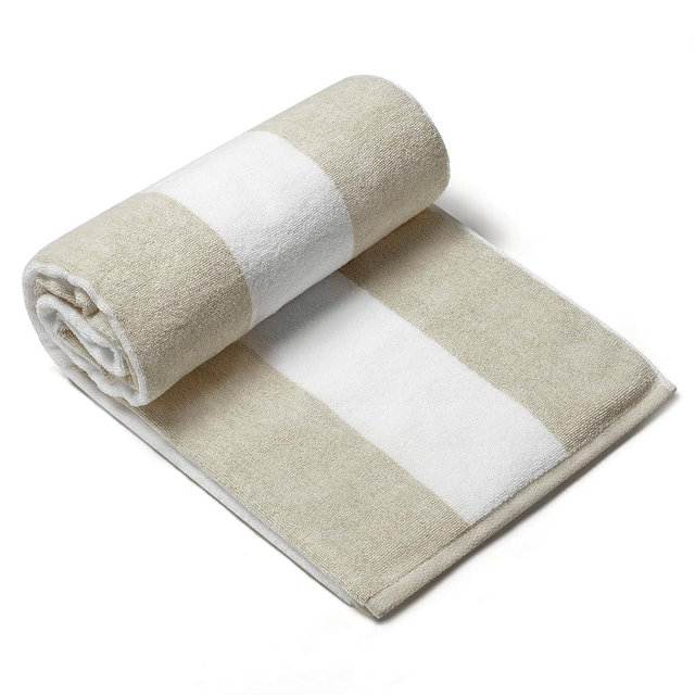 CLOWOOD Plush Oversized Beach Towel - Cotton 40 x 72 Inch Large Thick Chiffon Striped Cabana Pool Swimming Towel