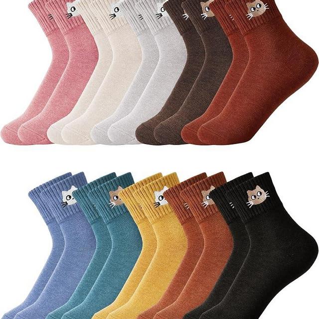 Eurzom 10 Pairs Socks Womens Crew Elastic Ankle Length Cotton Socks Aesthetic Cute Lightweight Low Cut Gifts for Women