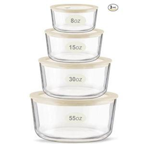 Urban Green Glass Food Container Set with Glass Lid, 4 Pack, Meal Prep Containers with Silicone Framed Airtight Lid, Leakproof, 100% Plastic Free,