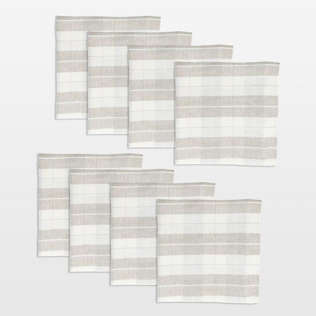 Marin Toasted Tan Plaid Linen Napkin, Set of 8