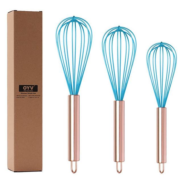 OYV Whisk, Wisk Whisks for Cooking Small Silicone Whisk Set 3 Pack Sturdy Colored Balloon Plastic Whisk for Blending Whisking Beating Stirring Cooking Baking (Blue)