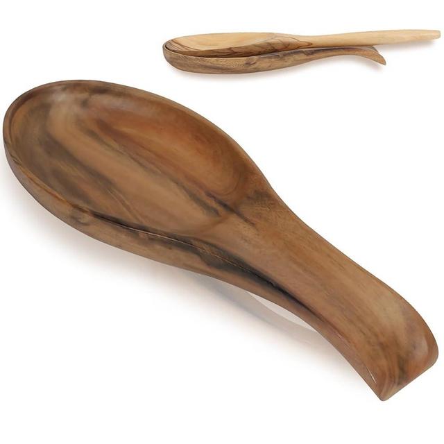 Kityemo Large Acacia Wooden Spoon Rest Cooking Spoon Holder Organizer Heat-Resistant Wood Utensil Rest, Spoon Holder for Stove Top, Kitchen Utensil Holder for Ladles, Turner, Brush, Spatula& More