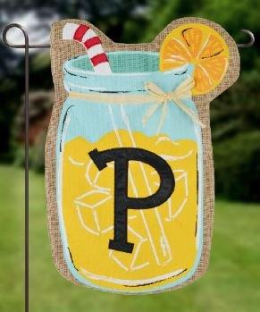 Home Garden Flags Monogram Lemonade Mason Jar Burlap Summer Garden Flag 12.5 x 18? (Letter P)