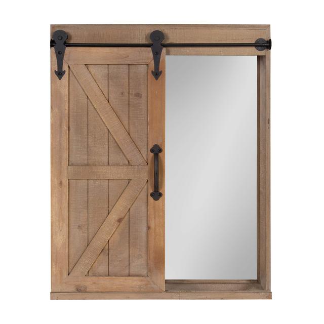 Kate and Laurel Cates Wood Wall Storage Cabinet with Vanity Mirror and Sliding Barn Door, Rustic Brown