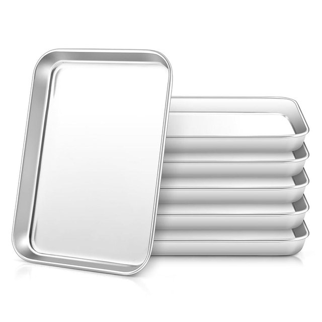 HaWare Stainless Steel Kids Plates, 6-Piece Metal Dinner Dish Set for Toddler Children, 9.4’’ x 7.3 ’’ x 1’’ Snack Food Tray Plate, Baking Sheet Pan for Oven, Non-Toxic and Dishwasher Safe