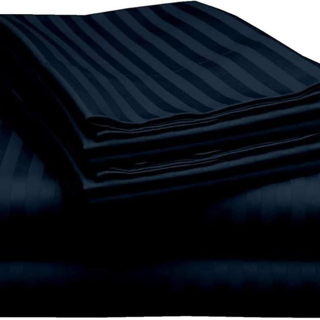 Mattress-Homes 6 Piece King Sheet Set, Hotel Luxury Collection, 100% Egyptian Cotton, 18 Inch Deep Pocket Fitted Sheet, Soft & Cool, Breathable Bedding with 4 Pillowcases in Navy Blue Stripe