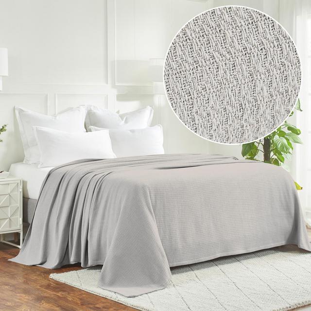 Waffle Weave Honeycomb Knit Cotton Blanket, Full/Queen, Silver - Blue Nile Mills