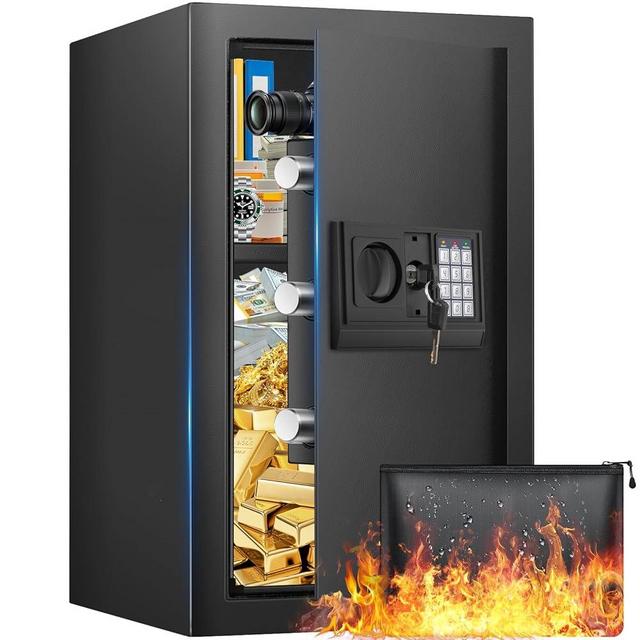 3.0 Cuft Safe Box, Home Safe with Fireproof Waterproof Bag, Anti-Theft Digital Security Safe Box with Smart Alert System, Removable Shelf, Mute Function, Personal Document Safe Box for Money Jewelry