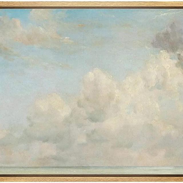 MUDECOR Framed Canvas Print Wall Art Pastel Blue Cloud Country Skyline Nature Wilderness Illustrations Realism Decorative Scenic Panoramic Earth for Living Room, Bedroom, Office - 24"x36" Natural