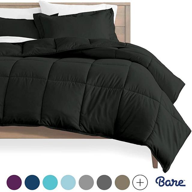 Bare Home Comforter Set - Oversized King - Goose Down Alternative - Ultra-Soft - Premium 1800 Series - Hypoallergenic - All Season Breathable Warmth (Oversized King, Black)