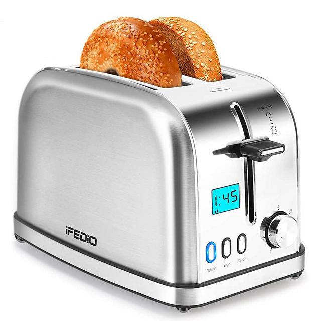 Home Shark 4 Slice Toaster, Stainless Steel Toaster with 7 Shade Settings,  Extra Wide Slots for Bagels, Silver 