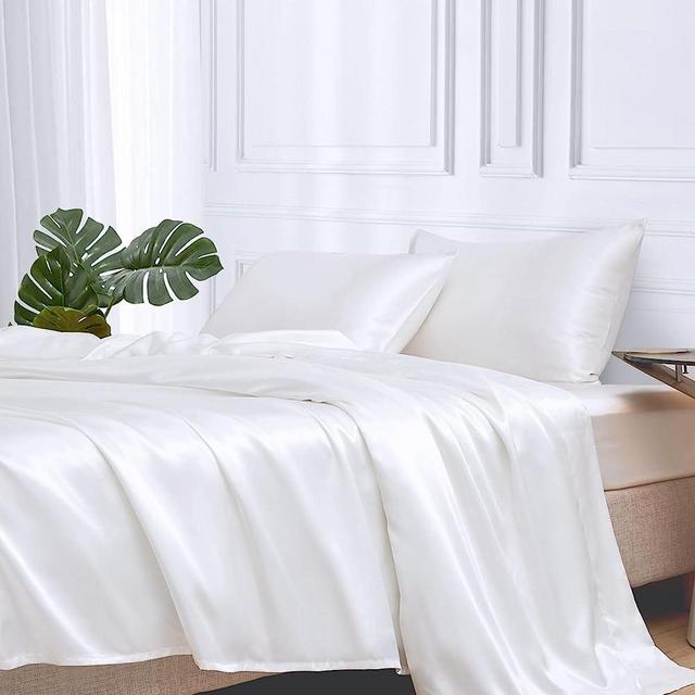 MR&HM Satin Sheets 4Pcs Queen White