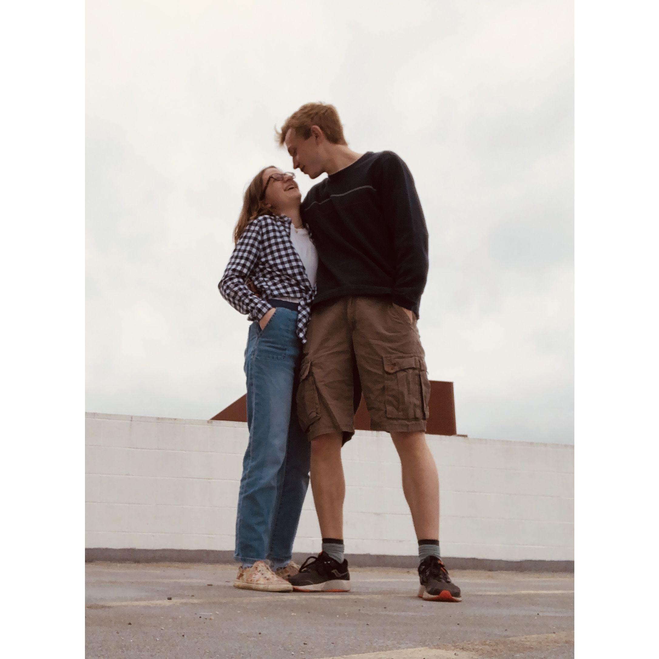Photos after thrifting for each other's outfits.