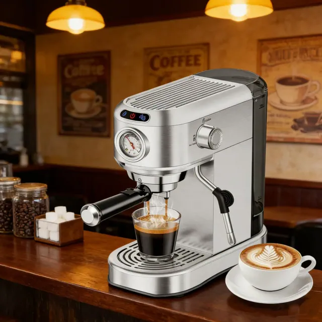 CPPSLEE 20 Bar Espresso Machine, Compact Stainless Steel Maker with Milk Frother & 34oz Removable Tank for Home Latte & Cappuccino.