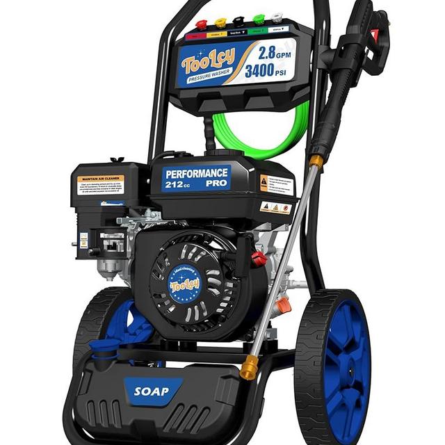 TOOLCY 3400 PSI Gas Pressure Washer, 2.8 GPM Gas Powered Power Washer with Soap Tank, Reinforced Pump & 212cc OHV Engine, 35 FT Pressure Hose, Quick Connect Swivel Pressure Gun, 5 Nozzles for Homes
