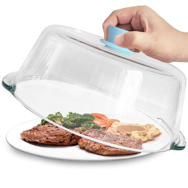 FANQIEW Glass Microwave Splatter Cover for Food Tall Microwave Cover with Silicone Knob 100% Food Safe 10in Plate Splatter Guard Lid With Vent Hole BPA Free Dishwasher Safe