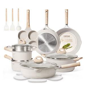 Carote 21pcs Pots and Pans Set Non Stick, Cookware Set Induction Ready, Kitchen Cooking Set, Beige