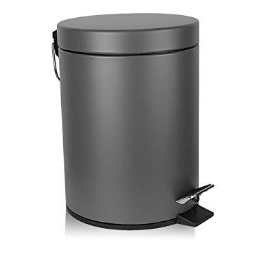 H+LUX Bathroom Trash Can, Round Mini Trash Can with Lid Soft Close and Removable Inner Wastebasket, Anti-Fingerprint Matt Finish, 0.8Gal/3L, Gray