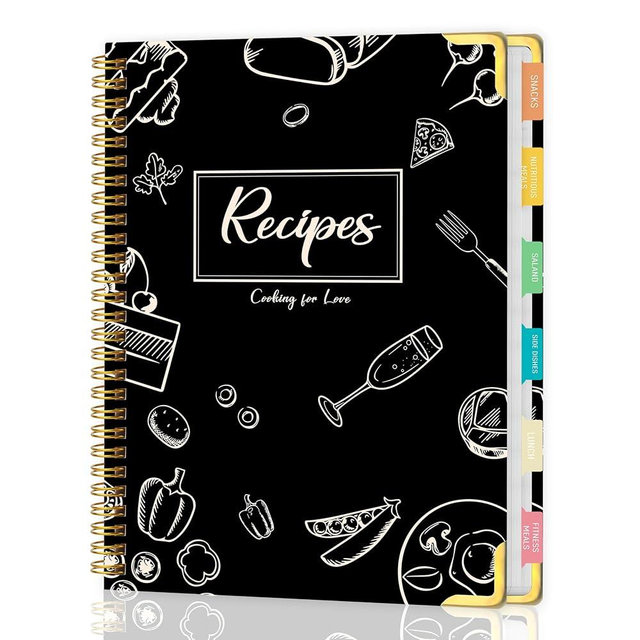 Recipe Book to Write in Your Own Recipes, Hardcover Blank Recipe Journal Cookbook with Tab Stickers, 8" x 10", Recipe Notebook 175 Pages to Organize Your Recipes for Kitchen - Black