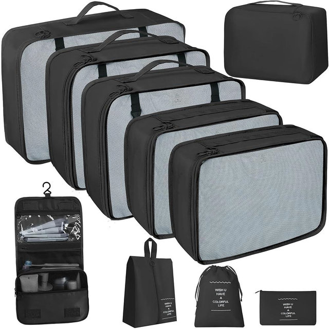 10 Pcs Set Packing Cubes For Travel,Travel Essentials Suitcase Organizer,Luggage Organizer Bags,Expandable Packing Organizers Travel Bags, Packing Cubes For Suitcases Travel Accessories (BLACK)