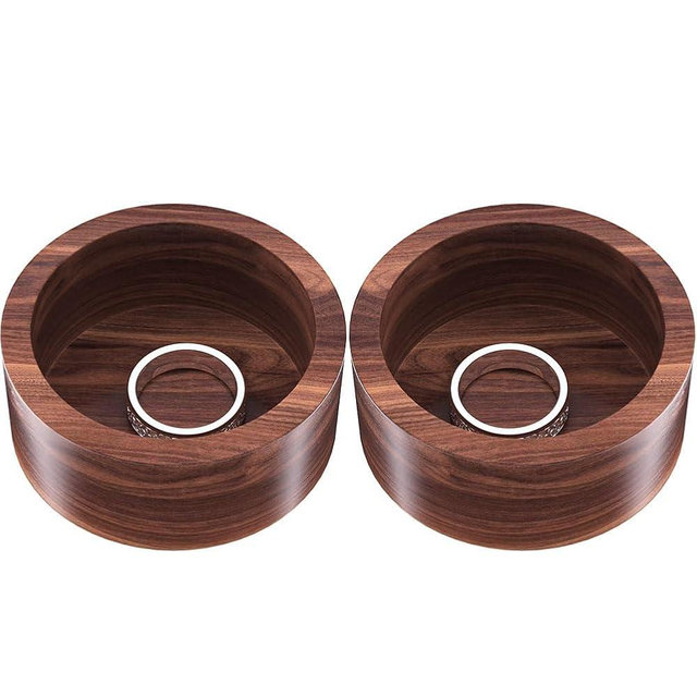 grwanpen®2 Pack Round Walnut Hardwood Ring Tray & Holder - Stackable Compact Jewelry Organizer, Non-Slip Small Dish for Rings, Earrings - Gift Ready Packaging