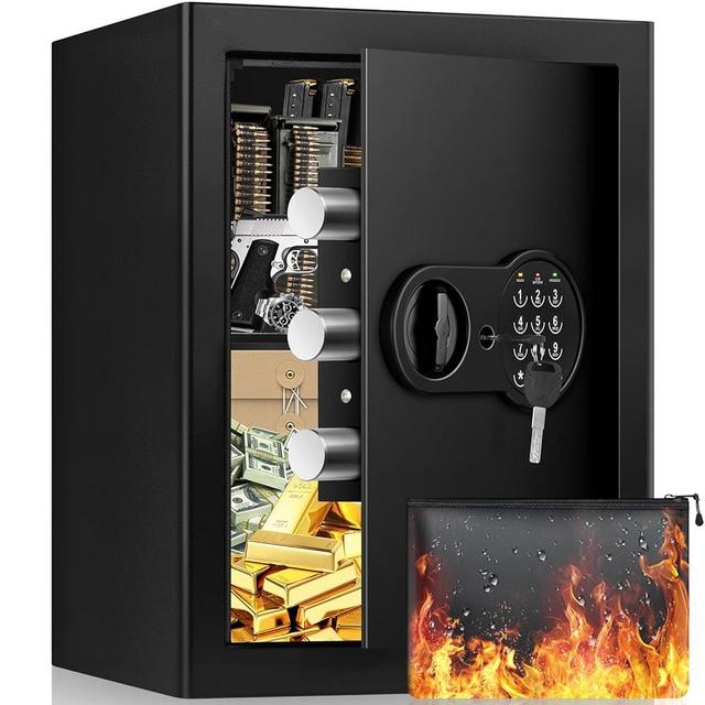 2.5 Cu ft Large Home Safe Fireproof Waterproof, Fireproof Safe Box with Fireproof Document Bag, Programmable Keypad and Removable Shelf, Anti-Theft Digital Safe for Home Business Office Valuables