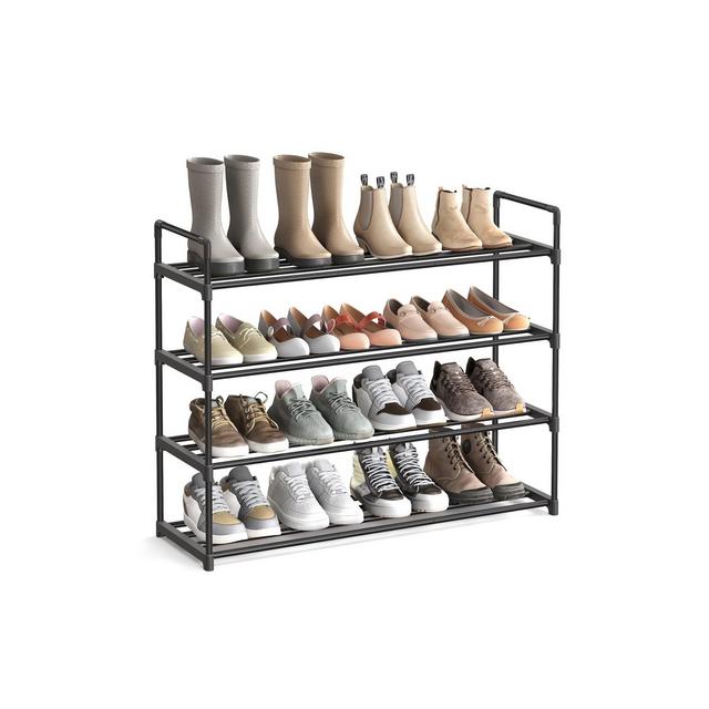 SONGMICS Shoe Rack, 4 Tier Shoe Organizer, Metal Shoe Storage Shelf for 20 Pairs of Shoes, Easy to Assemble, Entryway, Black