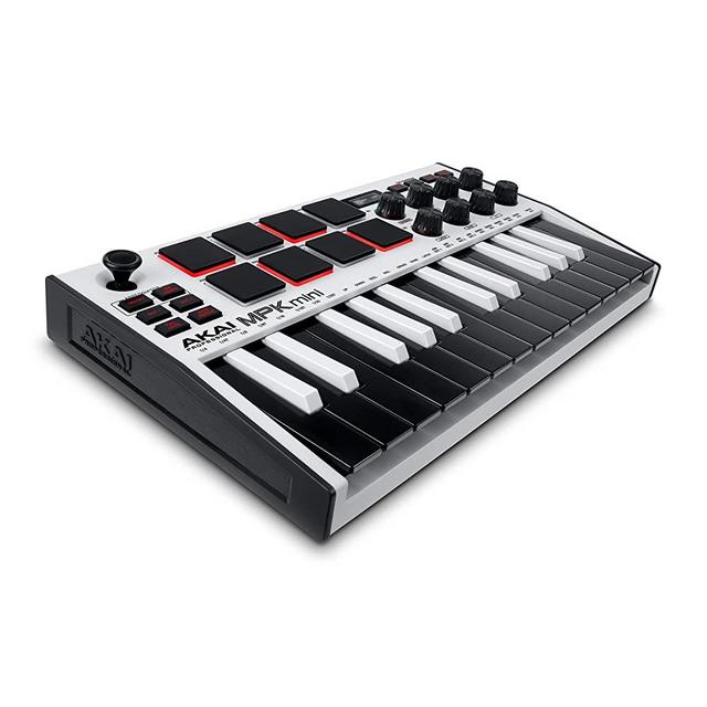 AKAI Professional MPK Mini MK3 - 25 Key USB MIDI Keyboard Controller With 8 Backlit Drum Pads, 8 Knobs and Music Production Software Included (White)