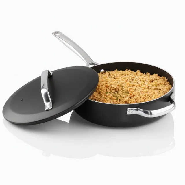 Gotham Steel Modern Deep Fry Pan 4 Qt Black Ceramic Nonstick Saute Pan Skillet with Lid