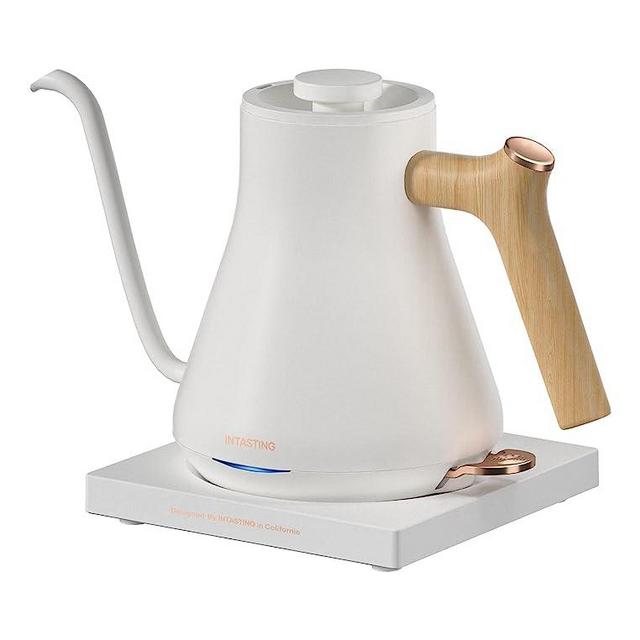 INTASTING Electric Gooseneck Kettle 0.65mm Ultra-Fine Spout, Precise Water Flow Control, 304 Stainless Steel Inner, 0.9L, Auto Shut-Off, Boil Dry Protection, White
