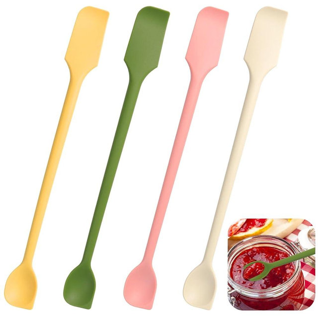 4 PCS Mini Silicone Spatulas Double Headed Multifunctional Small Kitchen Scraper Lotion Stirrer Tiny Makeup Beauty Spatula Reusable for Jam Jars Makeup Bottles(Colorful)