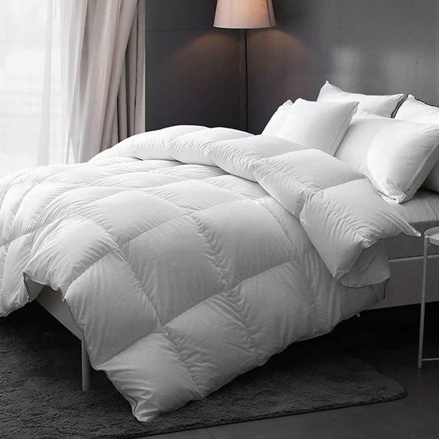 DWR Goose Down Comforter King - Ultra-Soft Pima Cotton Quilted All Season 750 Fill-Power Goose Down Feather Comforter Duvet Insert (106x90 Inches, White)