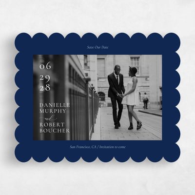 Blue Scalloped Wedding Save the Date - Barnell Landscape