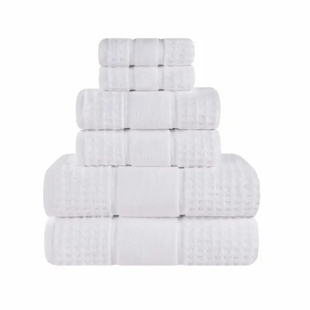 Zero Twist Cotton Waffle Honeycomb Medium Weight 6 Piece Bathroom Towel Set, White - Blue Nile Mills