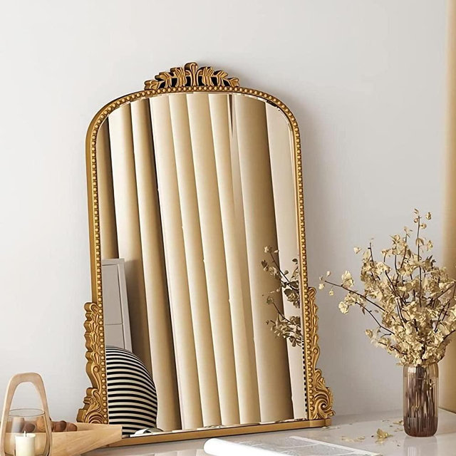 SHYFOY Antique Wall Mirror Gold Baroque Ornate, Decorative Arche Mirrors for Entryway Bathroom Powder Room, Traditional Elegant Old Mirror, 31.5'" X 23.6''