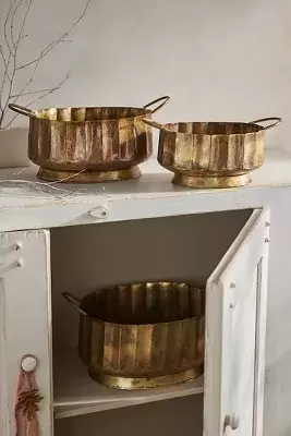 Antiqued Oval Bowl Planters, Set of 3