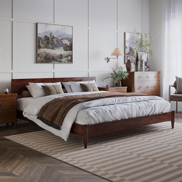 AFI, Aria King Solid Wood Modern Low Profile Platform Bed, Walnut