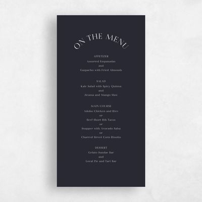 Ebony, Black Wedding Menu - Tarbert