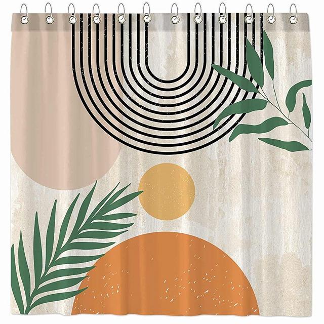 Funnytree Mid Century Abstract Shower Curtain Boho Arch Sun Beige Modern Minimalistic Home Bathtubs Bathroom Curtain Decoration Set with 12 Hooks Washable Durable Polyester Fabric 72"x72"