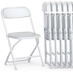 10 Pack Foldable Plastic Chair | Folding & Stackable | 350 lbs Capacity Steel Frame Seats for Indoor Outdoor | Commercial Use Events Wedding Party Bulk Picnic Kitchen Dining - White